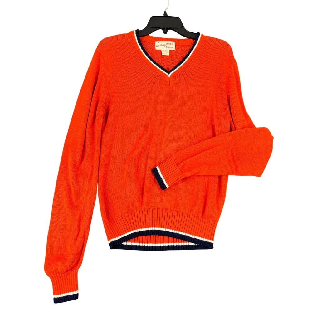 Vintage 70s 80s Clemson College Wear‎ Gopher V Neck Knit Sweater Mens S Preppy